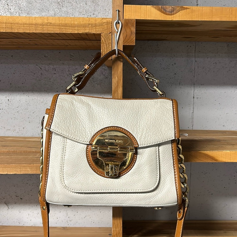 Genuine Leather Bone & Tan Michael Kors Margo Crossbody Handbag